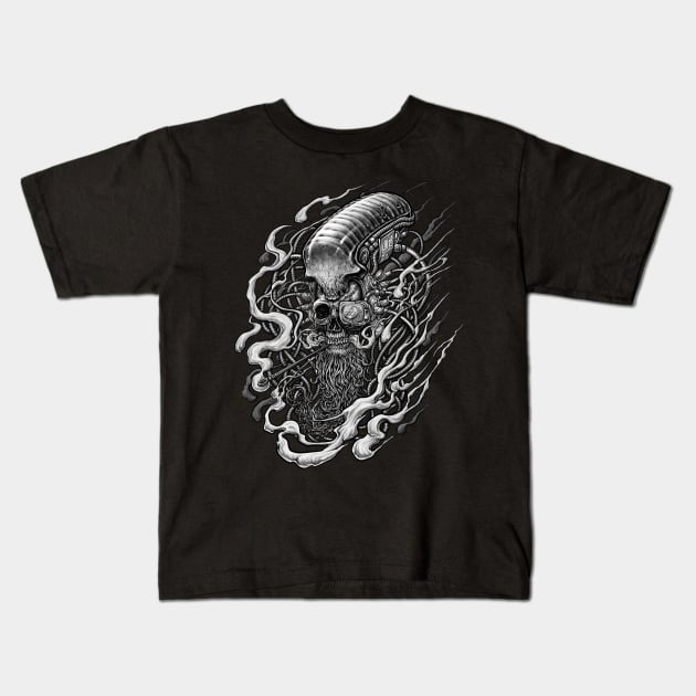 cyberpunk dark skull smoking Kids T-Shirt by Winya